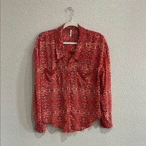 Free People Easy Rider Tunic Top Women’s Size S Button Front Tribal Geo Sheer